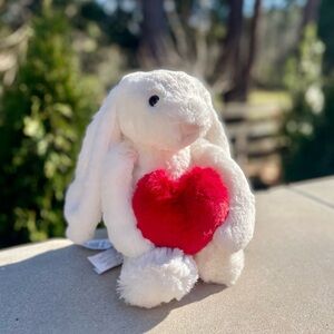 White Plush Bunny with Red Heart